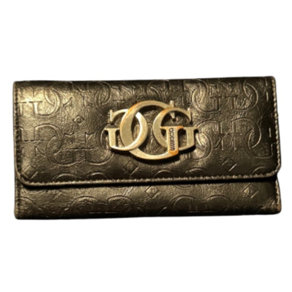 Guess Black Women's Trifold Wallet with G Logo Embossed and Decorative Hardware